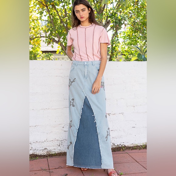 RESTOCKED POL - Bohemian Long Denim Maxi Skirt - Picture 12 of 13